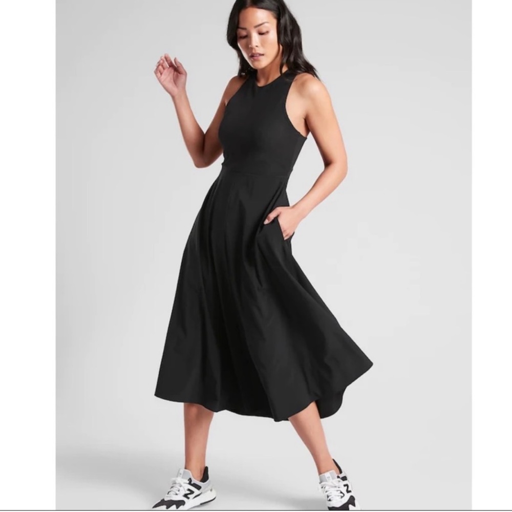 NWT Athleta Black Winona Midi Support Dress Small